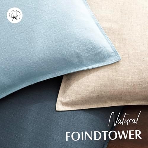 Foindtower Linen Solid Decorative Throw Pillow Covers 20x20 Inch Light Blue - Image 4