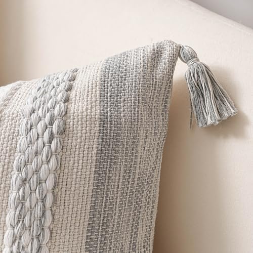 BlissBlush Gray Boho Decorative Throw Pillow Cover 22x22 Square Farmhouse - Image 7