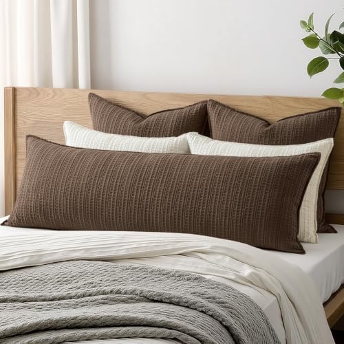 Decorative Waffle Weave Body Pillowcase 20x54 Brown No Insert - Image 2