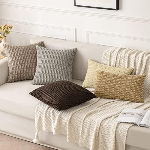 MIULEE Euro Sham Corduroy Decorative Throw Pillow Covers 24x24 Beige - Image 2