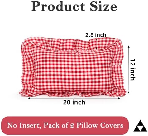 JoraLion Ruffled Throw Pillow Cover 12x20 Gingham Red - Image 4