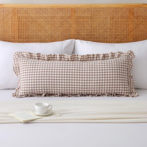 Lumbar Pillow Cover, Warm Taupe Gingham, 36x14 Inch, 1 Pack by Jilboo