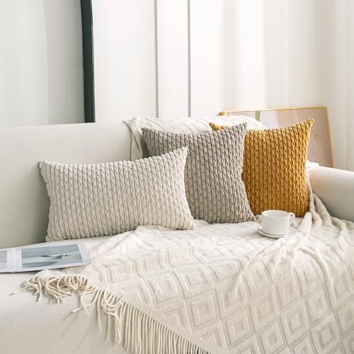 Set of 4 Navy White Taupe Decorative Throw Pillow Covers 18x18 Inch Corduroy - Image 3