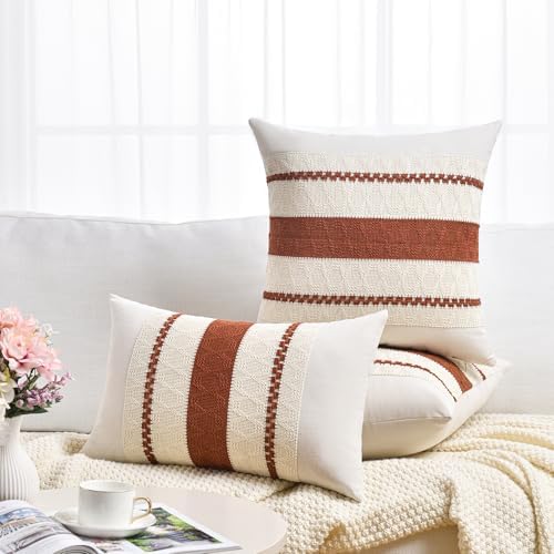 Fancy Homi Set of 2 Rust Boho Decorative Throw Pillow Covers 16x16 Inch - Image 6