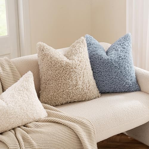 MIULEE Decorative Faux Fur Pillow Covers Sherpa 18x18 Dusty Blue - Image 3