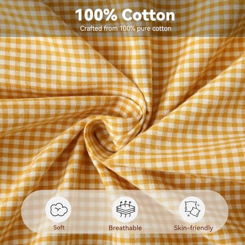 Gingham Throw Pillow Covers 18x18, Mustard/White, Ruffle Trim - Image 3