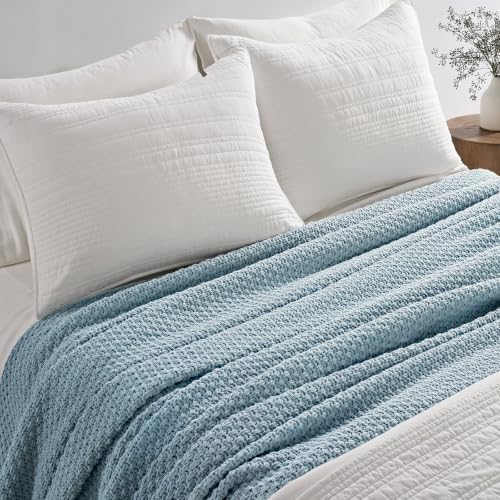 EVERGRACEHOME Chunky Chenille Knit Throw Blanket, Chambray Blue - Image 3