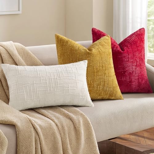 decorUhome Textured Chenille Throw Pillow Covers 24x24 Set of 2 Red - Image 5