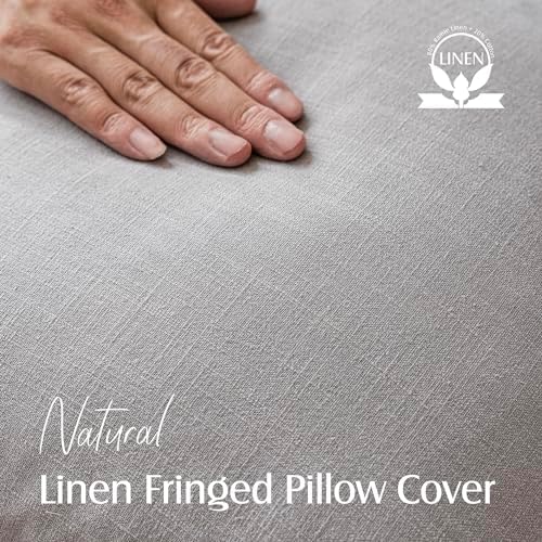 Foindtower Decorative Linen Fringe Throw Pillow Covers 20×20 Light Gray - Image 2