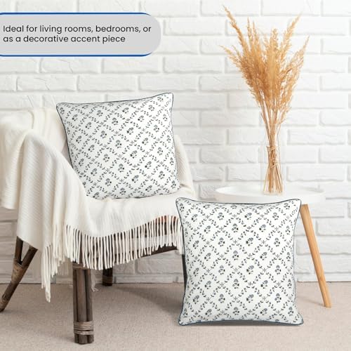 Ridhi Block Print Powder Blue Pillow Cover 24" x 24" Decorative Couch Pillows - Image 2