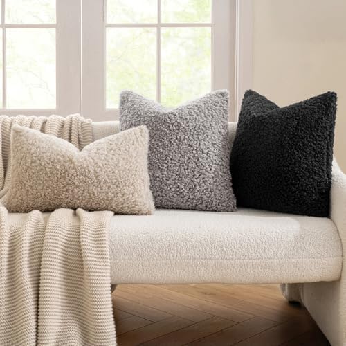MIULEE Decorative Faux Fur Pillow Covers Sherpa 18x18 Black - Image 2