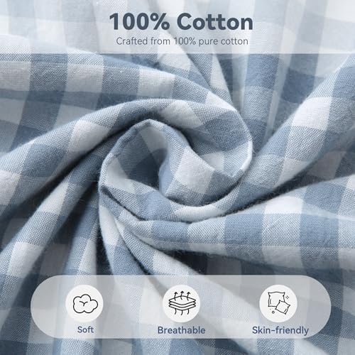 Dusty Blue Gingham Body Pillow Cover 20x54, Ruffled Cotton Sham - Image 3