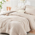 HYMOKEGE Beige Full Size Comforter Sets Seersucker 7 Pieces, All Season Luxury by HYMOKEGE