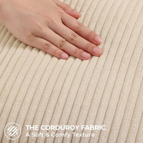 Mecatny Corduroy Fall Decorative Throw Pillow Covers 12x20 Set of 2 Beige - Image 3