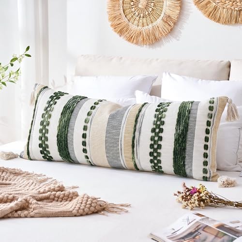 PANOD Boho Long Lumbar Throw Pillow Cover 16 x 36 Dark Green, Chenille Morocan - Image 6