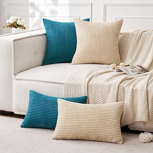 MIULEE Decorative Corduroy Throw Pillow Covers Set of 2 18x18 Teal - Image 5