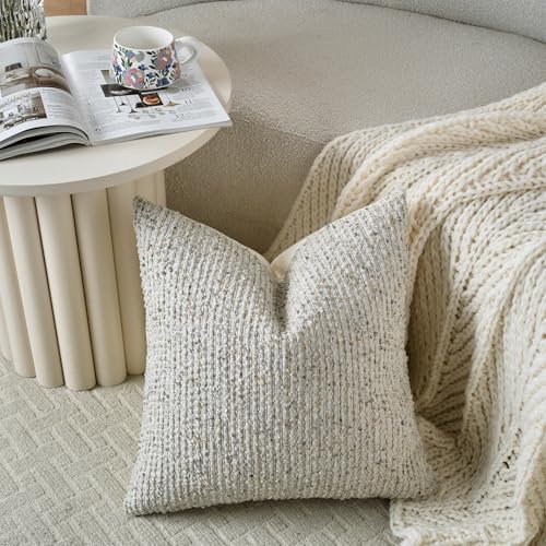 DEZENE 18x18 Cream Grey Throw Pillow Cover Textured Boucle Striped Chic Morden - Image 4