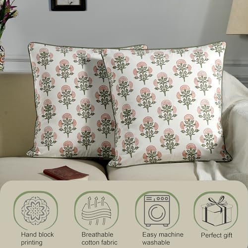 Ridhi Block Print Mughal Buta Peach Pillow Cover 20" x 20" Decorative Couch - Image 6