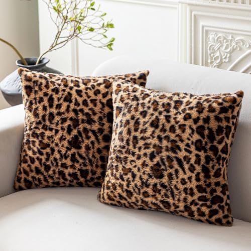 Cheetah Print Room Decor Leopard Print Throw Pillow Covers 18x18 Set of 2 by CARRIE+HOME