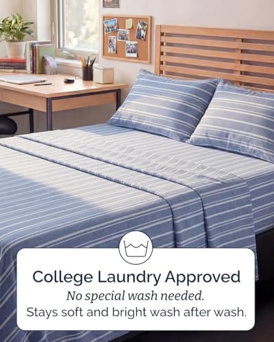 Full XL Sheets - 4 Piece Full XL Sheet Set - Soft & Cooling - Blue Stripes - Image 6