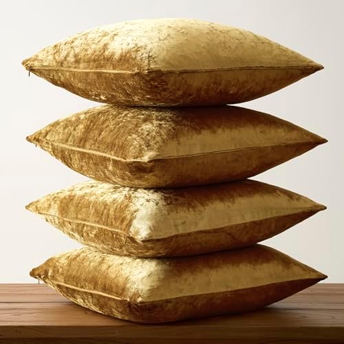 GIGIZAZA Pack of 4 Gold Decorative Velvet Pillow Covers 16x16 - Image 4