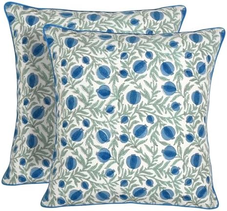 Ridhi Block Print Queen Blue Pillow Cover 16" x 16" Decorative Couch Pillows by Ridhi