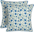 Ridhi Block Print Queen Blue Pillow Cover 20" x 20" Decorative Couch Pillows by Ridhi