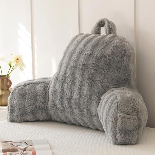 Faux Fur Reading Pillow for Sitting in Bed, Large Backrest Bed Pillow - Image 4