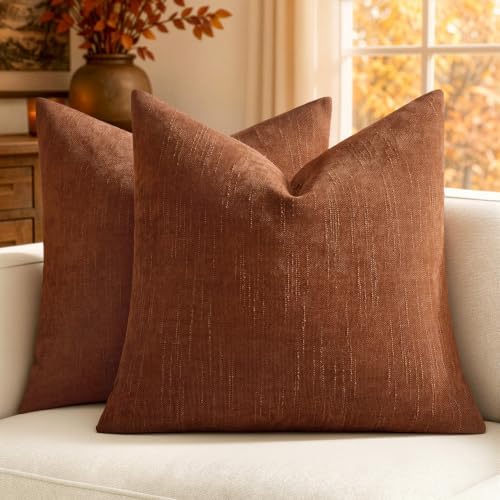 MIULEE Textured Chenille Fall Throw Pillow Covers 20x20 Inch Dark Rust by MIULEE