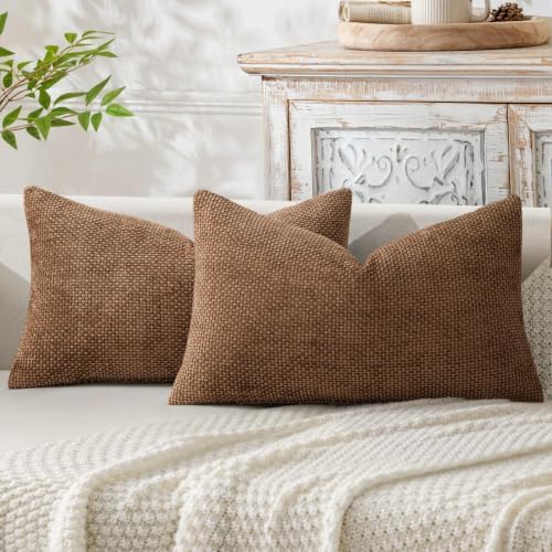 MIULEE Dercorative Lumbar Throw Pillow Covers 12x20 in Golden Brown 2 Pack by MIULEE