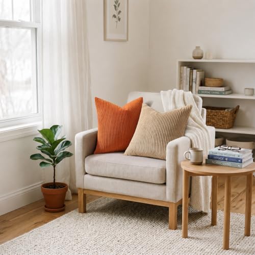Mecatny Corduroy Fall Throw Pillow Covers 24x24 Set of 2 Burnt Orange - Image 6