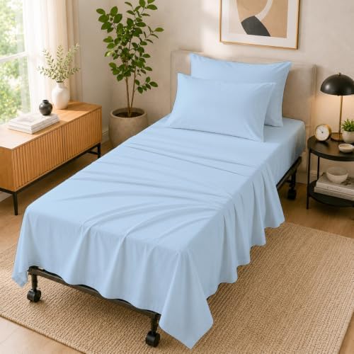 Cottingon 4 PC Cot Sheet Set 25"X75", Egyptian Cotton, Light Blue by COTTINGON