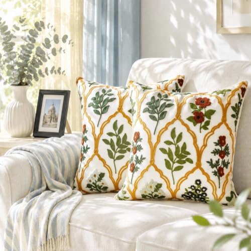 Alysheer Floral Decorative Embroidered Throw Pillow Cover 18"x18" by Alysheer