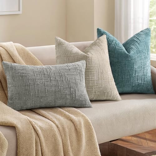 decorUhome Textured Chenille Throw Pillow Covers 26x26 Set of 2 Teal - Image 4