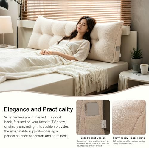 Headboard Pillow Wedge – Soft Teddy Velvet Reading Pillow - Image 4