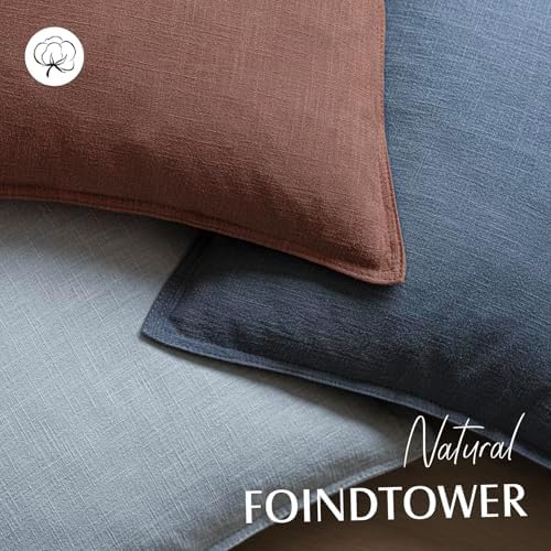 Foindtower Linen Solid Decorative Throw Pillow Covers 20x20 Inch Rust Red - Image 3