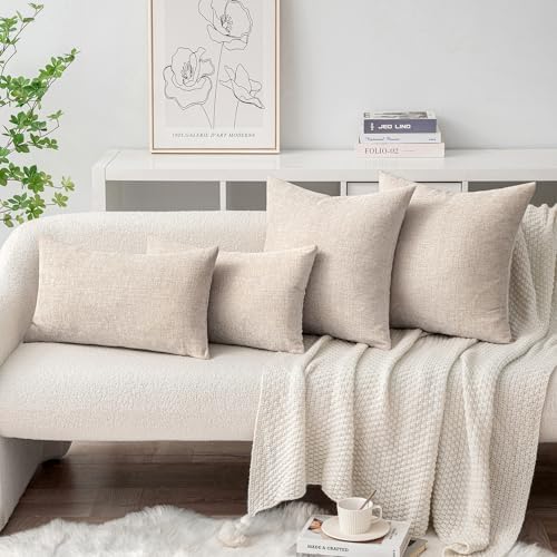 MIULEE Soft Chenille Throw Pillow Covers Light Brown 18x18 Inch Pack of 2 - Image 4
