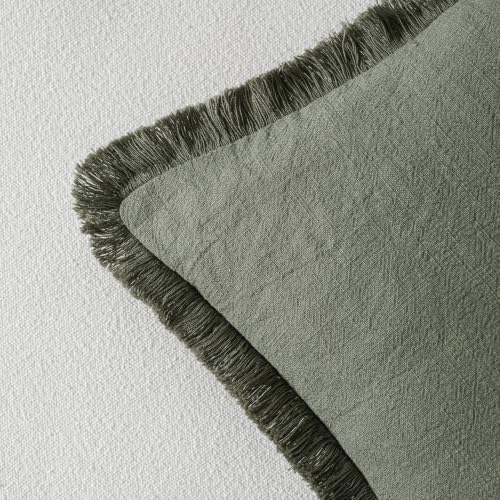 MIULEE Linen Decorative Lumbar Throw Pillow Covers Light Olive Green 12x20 - Image 3