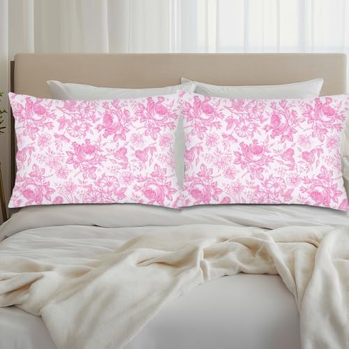 Pink and White Porcelain Floral Throw Pillow Cases Queen Size Set of 2 - Image 4