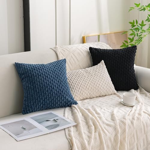 Set of 4 Black Decorative Throw Pillow Covers 24x24 Inch Corduroy Pillow Covers - Image 3