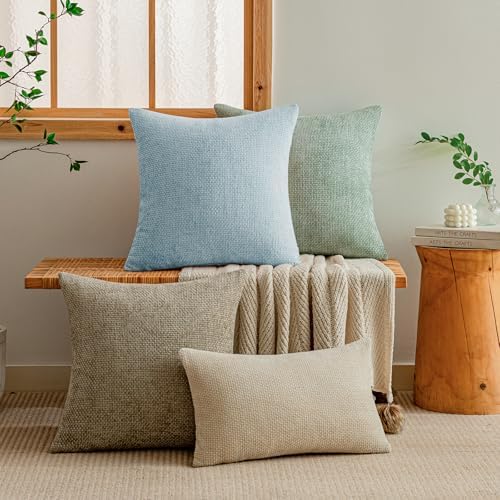 a moment Baby Blue Chenille Throw Pillow Covers 20x20 Inch Pack of 2 Modern - Image 6