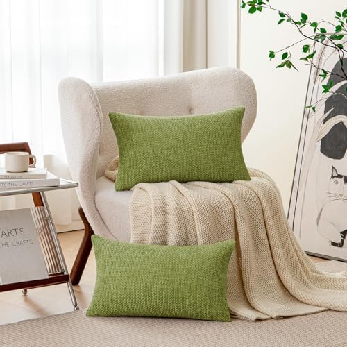 a moment Forest Green Chenille Throw Pillow Covers 12x20 Inch Pack of 2 Modern - Image 2