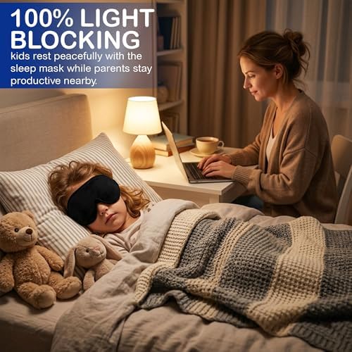 3D Sleep Mask for Kids, Light Block Sleeping Blindfold Memory Foam Contoured - Image 3