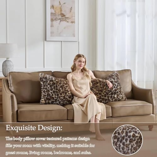 Brown Leopard Print Body Pillow Cover, Plush Fuzzy Faux Fur Body Pillowcase - Image 2