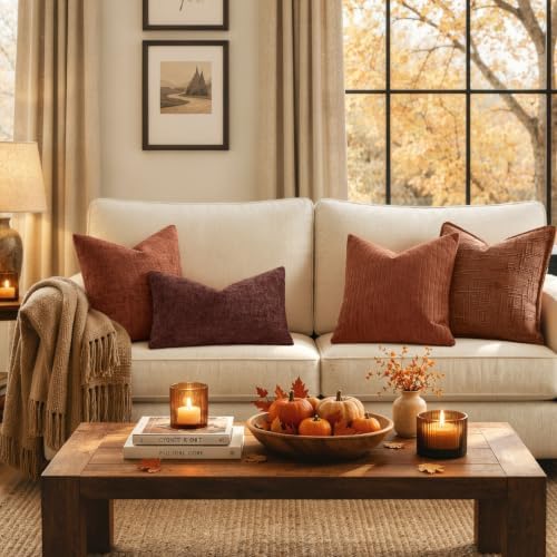 MIULEE Fall Couch Pillow Covers Textured Chenille 18x18 Terracotta - Image 6