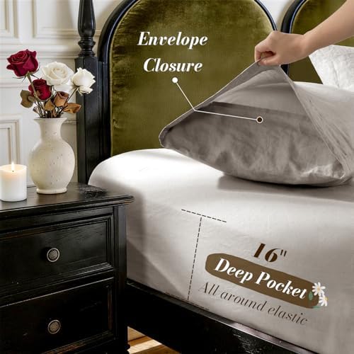 SONORO KATE 100% French Linen Queen Size Sheets Set, Natural Flax Bedding - Image 6