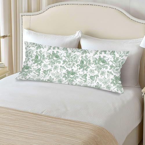 Sage Green and White Porcelain Floral Lumbar Pillow Cover 14x36 Long Body - Image 3
