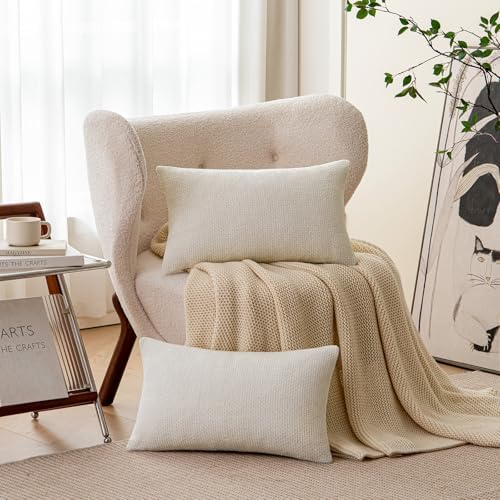 a moment Ivory Chenille Throw Pillow Covers 12x20 Inch Pack of 2 Modern - Image 2