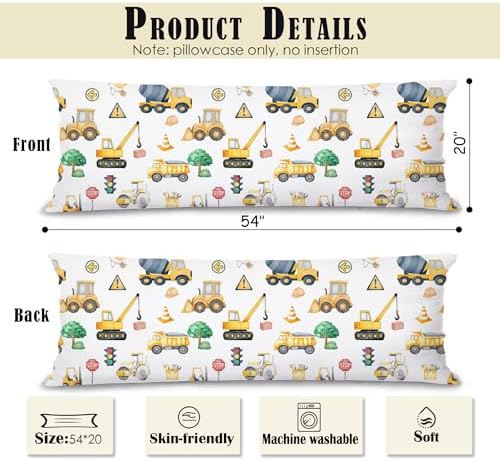 Construction 20x54 Body Pillow Cover, Construction Room Decor - Image 2