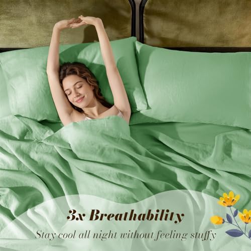 SONORO KATE 100% French Linen Cal King Size Sheets Set, Natural Flax Bedding - Image 3